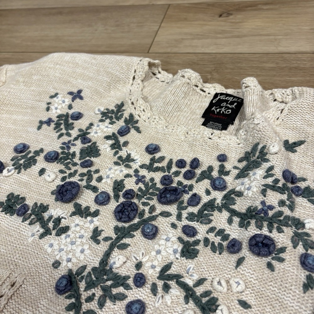 Jacque & KoKo Womens‎ Floral Embroider Long Sleeve Scoop Neck Knit Sweater 26/28 - Picture 4 of 8